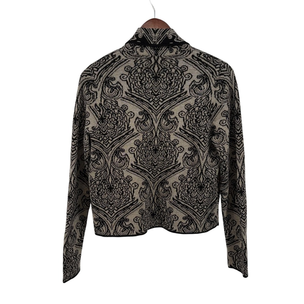 Chico's Seraphina Cardigan Size 0 Metallic Wool Black Gray Baroque Scroll - Picture 2 of 11